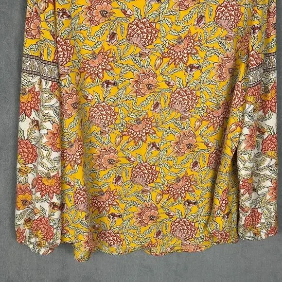 Belle Kim Gravel Top Womens Large Yellow Floral Boho Peasant Career Feminine - Picture 6 of 13